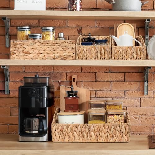 Ollieroo Rattan Storage Baskets, Handwoven Wicker Storage Bins with Built-in Handles, Storage Container Baskets for Shelves, Bedroom, Bathroom, Laundry Room or Kitchen(Natural) - color: Yellow