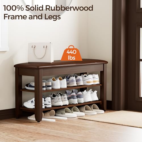 Homleke Shoe Rack Bench with Flip-Top Storage, Solid Wood Entryway Bench with Cushion, Adjustable Shelf, for Hallway, Mudroom, Closet – Walnut, 31.5" - color: Walnut, size: 31.5"