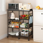 SWTYMIKI Kitchen Island Cart on Wheels - 28.35x14.57in Rolling Kitchen Table Cart with Storage Shelves, 6 Removable Hooks& Locking Casters, Coffee Bar Cabinet for Dining Room Pantry Office, Black - size: 28x14.57in, style: Black
