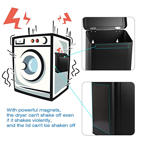 Picowe Magnetic Laundry Storage, Large Metal Lint Holder Bin with Lid for Laundry Room, Space-Saving Trash Container Hanging on Dryer, Washer or Wall Mount Trash Bin (Black) - color: Black