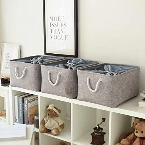 TheWarmHome Fabric Storage Bins Baskets for Organizing, Large Sturdy Storage Basket W/Handles, Decorative Foldable Storage Baskets for Shelves Closet Nursery Toy (X Large - 3 Pack 17.7L×13.8W×9.8H) - color: Grey, size: 3PCS/X Large -17.7Lx13.8Wx9.8H