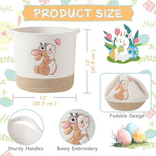INough Toy Storage Baskets Woven Cotton Rope Storage Basket for Kids, Blanket Baskets for Living Room Stuffed Animal Storage Toys Organizer with Embroidery Decor, Cute Baskets for Nursery (Bunny) - color: Bunny, size: Medium
