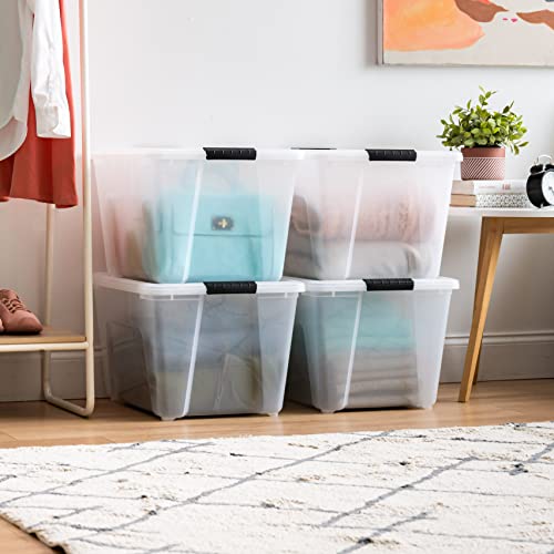 IRIS USA 54 Qt Stackable Plastic Storage Bins with Lids, 4 Pack - BPA-Free, Made in USA - See-Through Organizing Solution, Latches, Durable Nestable Containers, Secure Pull Handle - Clear - color: Clear, size: 54 Qt, style: 4 Pack