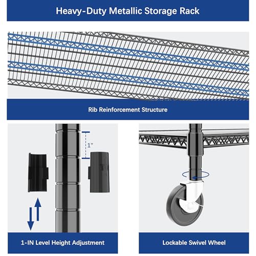 Heavy Duty Shelving, 51.6" H Garage Shelving Unit with Wheels, 3-Tier Garage Storage Shelves Metal Shelves Rack, Adjustable Industrial Shelving for Warehouse Storage, 60" W x 24" D x 51.6" H, Black - color: Black, size: 24D x 60W x 51.6H(3Tier-with-Wheel)