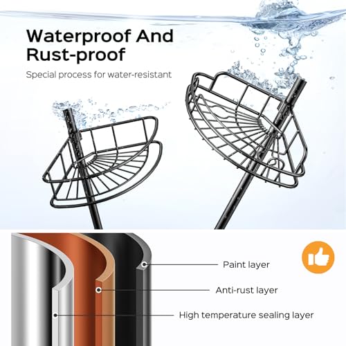 HAMITOR Corner Shower Caddy Tension Pole: 4-Tier Rust-Resistant Adjustable Bathroom Organizer Shelves - 47-121 Inch No-Drill Quick Installation - Space-Saving Storage for Renters Families - Black - color: black