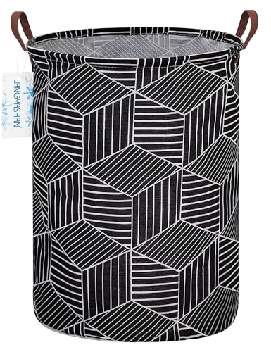 LANGYASHAN Laundry Basket Canvas Fabric Collapsible Organizer Basket for Storage Bin Toy Bins Gift Baskets Bedroom Clothes Children Nursery Hamper (Black diamond) - color: Black diamond