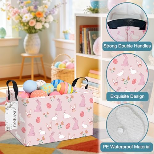 FANKANG Storage Bins,Nursery Hamper Canvas Laundry Basket Foldable with Waterproof PE Coating Storage Baskets for Boys and Girls, Office, Bedroom, Clothes,Toys(Rec-Rabbit ） - color: Rec-Rabbit
