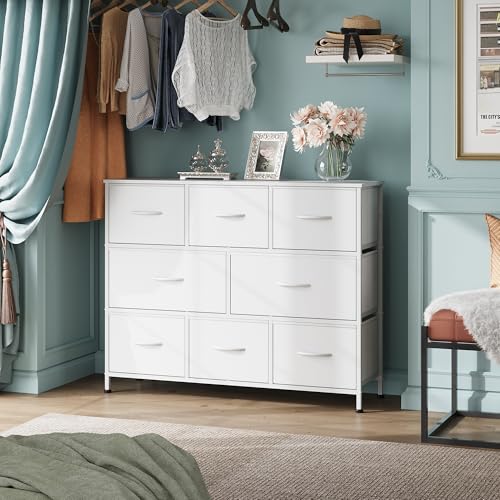 WLIVE 8 Drawer Dresser for Bedroom, Fabric White Dresser with Large Storage Drawer Unit for Entryway, Chest of Drawers for Living Room - color: White, style: Large 8 Drawers