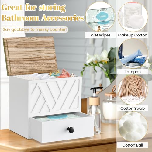 Tampon Holder for Bathroom Decor, Feminine Product Organizer with Lid and Drawer, Shark Week Tampon Storage, Wood Pad and Tampon Organizer for Toilet Organizer, Bathroom Accessories Box for Girl Stuff - color: White