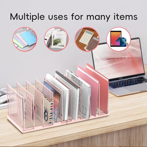 9-Section Desk File Organizer, Vertical File Holder, Mesh Desktop File Folder Metal File Organizer Stand for Office Home Classroom, Pink - color: Pink, size: 1 Pack 9-Section
