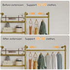 Higeego W5 Adjustable Clothing Rack, Wall Mounted Closet System Expandable Clothes Rack Adjustable Shelves, Heavy Duty Pipe Wardrobe for Walk-in/Reach-in Closet, 9-12 ft Wide 1300LBS Load, Gold - color: Gold