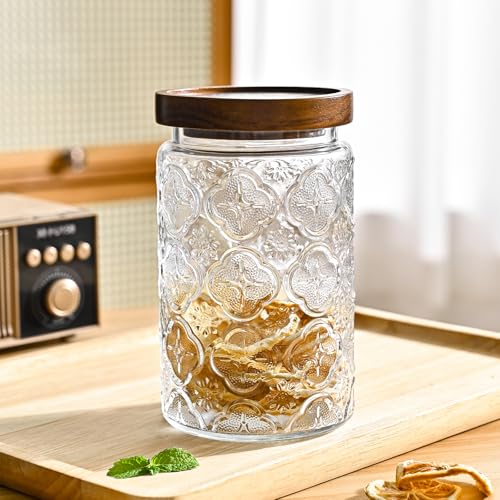 Adodeen 32oz Vintage Glass Jars With Lids, Airtight Food Storage Containers, Kitchen Canisters For Sugar, Coffee, Tea, Spice, Flour, Candy Cookie, Pasta, Cereal, Cute Decorative Jars - color: Sunflower-32oz