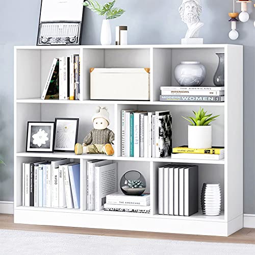 IOTXY Open Shelf Low Bookcase - Wooden 3-Tier Floor Standing Display Cabinet Organizer with Base, 8 Cubes Short Horizontal Bookshelf in Warm White - color: Warm White, size: 100CM Base