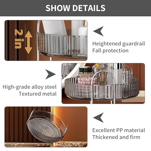 YCIA&DONE 360 Rotating Makeup Organizer and Storage for Vanity Countertop 2 Tiers, High Capacity Cosmetic Skincare Perfume Organizers for Dresser Bathroom Lazy Susan (Smoky Gray) - color: Smoky Gray, size: 9" (2 Tiers)