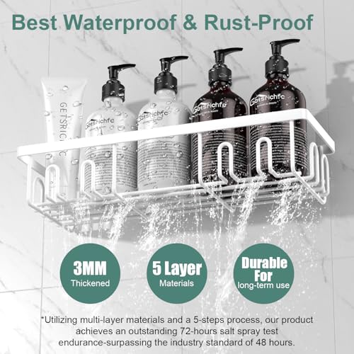 Getsrichfc Shower Caddy Adhesive, Rustproof Shower Shelves for Inside Shower, Large Capacity Bathroom Organizers and Storage, Shower Storage with Removable Hooks, No Drill Bathroom Accessories White - color: White