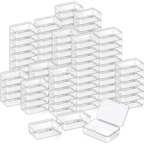 SATINIOR 100 Pcs Clear Plastic Beads Storage Containers Box Small Clear Boxes with Hinged Lid Plastic Case Mini Square Arts Crafts Storage Organizers for Small Items(3.27 x 2.13 x 1.02 Inch) - size: 3.27 x 2.13 x 1.02 Inch