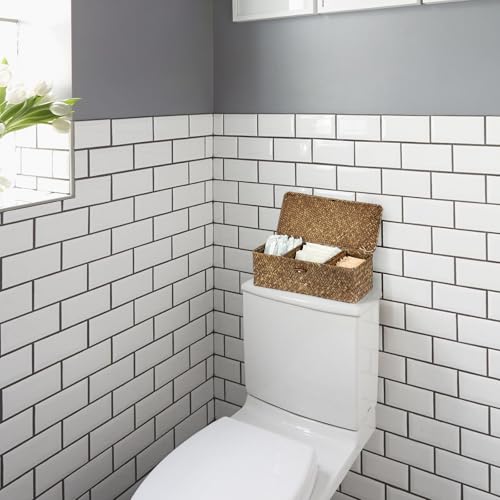 Sumnacon Seagrass Storage Basket with Lid Wicker Storage Baskets with Sections,Small Woven Shelf Basket for Toiletries Tampon, Seagrass Basket for Shelf Bathroom Toilet Table Counter,Coffee - color: Coffee, size: Medium