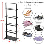 Metal Shoe Stand, 5 Tier Vertical Shoe Rack, Narrow Shoe Rack for Small Space Saving Shoe Tower Sturdy, Free Standing Shoe Racks for Entryway, Matte Black Shoe Organizer for Closet