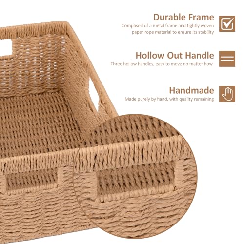 OIAHOMY Wicker Storage Basket, Rectangular Paper Rope Shelf Baskets with Built-in Handles, Woven Decorative Organizer for Pantry, Shelves, Living Room and Bathroom, 1-Pack Natural - color: Natural
