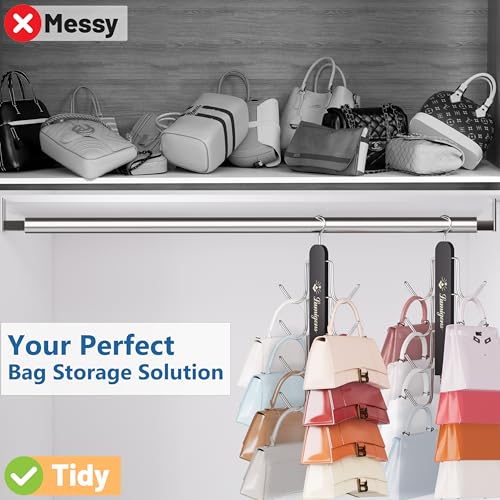 Purse Hanger, 2 Pack Purse Organizer for Closet with 16 Hooks for Heavy Bags, Sturdy Bag Storage, Rotatable Handbag Holder, Purse Rack Space Saving Backpack Hanging Closet Organizer Hangers, Black - color: Black, size: 2pack