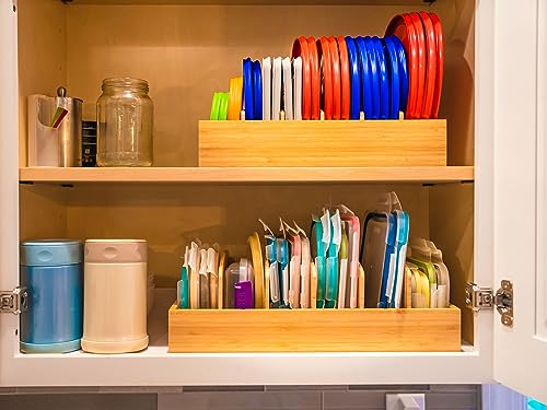 Umilife Extra Large Kitchen Cabinet & Drawer Organizer, Bamboo Lid Holder with 5 Tall Adjustable Dividers, Pantry Organization and Storage for Food Container Lid - size: Extra Large