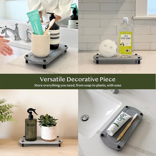 2PCS Water Absorbing Stone Soap Tray for Kitchen Bathroom Sink, Quick Dry Diatomaceous Earth Drying Rack and Shower Caddy, Soap Dispenser and Sponge Holder Organizer for Countertop - color: Glacier Gray