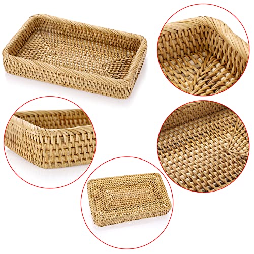 Sumnacon 10 Inch Rattan Bathroom Vanity Tray - Decorative Wicker Toilet Tank Tray for Paper Hand Towel, Vintage Storage Basket Bin for Bathroom Kitchen Toilet Tank Vanity Countertop Table Shelf - color: Yellow, size: 10" x 6.1" x 1.8"