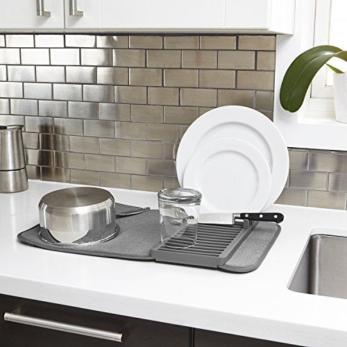 Umbra Udry Dish Rack and Microfiber Drying Mat – Space-Saving Design Folds Up for Easy Storage, Mini Rack, Gray - color: Gray, style: Mini Rack