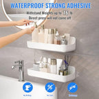 Diesisa 2pc Acrylic Wall Mounted Shower Caddy, Adhesive Shelf, Bathroom Shelves for Wall, No Drilling Hang Walls,Stick on Shelf, with Self Adhesive Tape, for Bathroom, Kitchen, Living Room - color: 2pcs-white