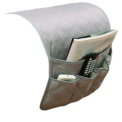 5 Pockets TV Remote Control Holder Couch Sofa Tray Armrest Organiser Oxford Chair Couch Caddy Sofa Armrest Bag Bedside Storage Hanging Organiser for Magazine Books Snack Mobile DVD Cellphone (gray) - color: gray