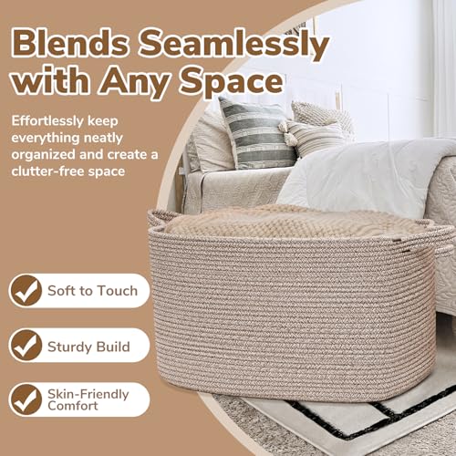 Goodpick Blanket Basket, Woven Baskets for Storage, Extra Large Storage Basket for Clothes, Toys, Dirty Clothes Basket for Laundry, Living Room, 23.6" x 15.7" x 13.8", Brown, 85L - color: Brown, size: X-Large(23.6"L x 15.7"W x 13.8"H)