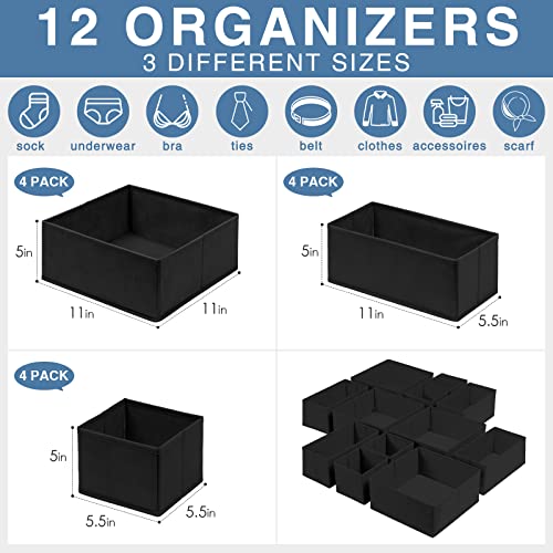 Criusia Drawer Organizer Clothes 12 Pack - Odorless Closet Organizers and Storage for Sock Underwear Bra - Dresser Organizador for Bedroom Organization -Nursery Drawer Divider Trays for Baby Clothes - color: Black, size: 12 Pack