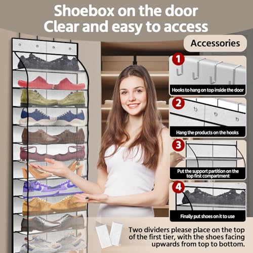 PAULONE 12 Pocket Over the Door Shoe Organizer,Reusable Breathable Large Mesh Bag Men's & Women's Sneaker Organizer,Shoe Organizer for Kids,Hanging Shoe Storage Hanging Bag (White) - color: 12th Floor White