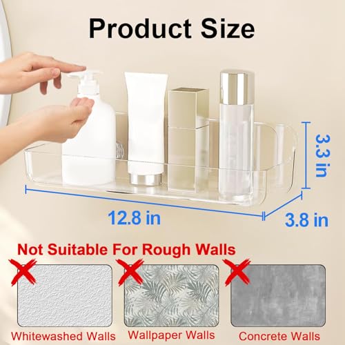 Diesisa 2pc Acrylic Wall Mount Organizer, Adhesive Shelf, Bathroom Shelves for Wall, Self Adhesive Organizer, Shower Caddies, No Drilling Hang Wall,with 3pack Tapes, for Bathroom, Kitchen, Living Room - color: 2pcs-clear