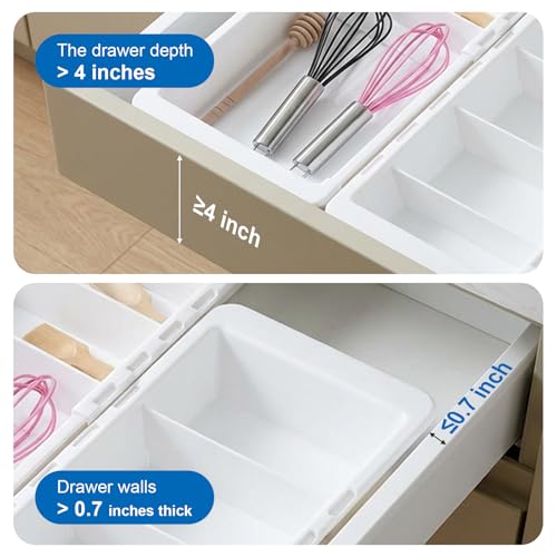 2 PCS Sliding Drawer Tray with Adjustable Dividers, Expandable Kitchen Storage Organizer, Sliding Drawer Bin, Expandable Drawer Organizer, Drawer Organizer Trays For Utensils, Flatware, Junks