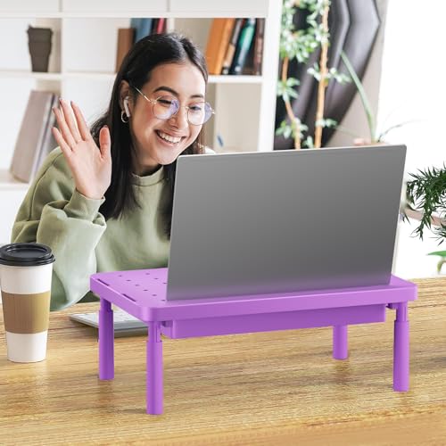 WALI Computer Monitor Stand with Storage, Desk Monitor Riser 3 Height Adjustable, Laptop Riser with Airflow Vents, Desk Organizer for Computer, Laptop, Printer (PTT002-V), 1 Pack, Violet - color: Violet, size: with Drawer