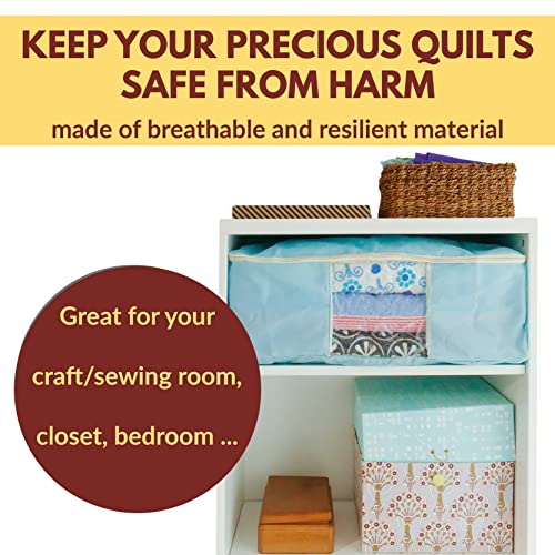 Madam Sew Quilt Blanket Storage Bag|Blanket Organizer|Comforter Storage for Clothes, Quilts, Bedding|Linen Bag Storage with Visible Front Panel, Strong Handles & 2-Way Zipper - Turquoise 22x15x8" - color: Turquoise