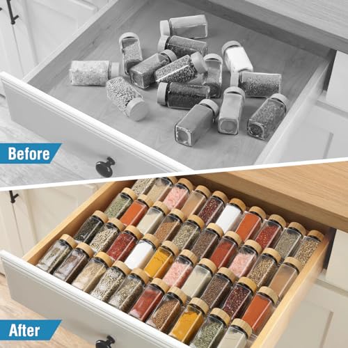 Suneerplay Spice Drawer Organizer 4 Tier, Acrylic Seasoning Organizer Rack, Clear Spice Rack Tray, Kitchen Seasoning Jars Drawers Insert (Jars Not Included/Expandable From 13" to 26") - color: Clear 4 Pack, size: Large