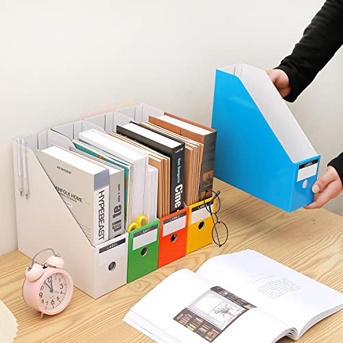 Foldable Desk File Holder Organizer Sturdy Cardboard Magazine Storage Box Document Rack with Blank Label Stickers for Home School Office (5, Multicolor) - color: Multicolor