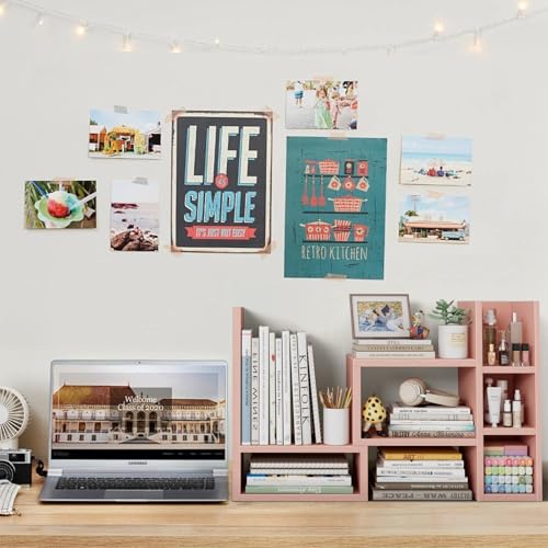 NUTIKAS Desk Shelves Desktop Organizer Shlef - Pink Office Organization for Top of Desk Organizers and Accessories Corner Bookshelf Table Top Shelving Small Hutch Decorations for Office - color: Pink