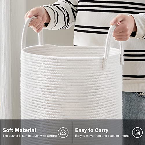 Woven Rope Laundry Hamper Basket by YOUDENOVA, 58L Tall Laundry Basket, Baby Nursery Hamper for Blanket Storage, Clothes Hamper for Laundry in Bedroom-Large-Pure White - color: Pure White, size: Tall (58L )