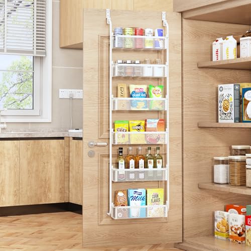 Over the Door Pantry Organizer, 6-Tier Pantry Door Organization and Storage, Over the Door Spice Rack, Home & Kitchen Storage Shelves for Cabinet, White - color: White, size: 16.5"W 6-Tier