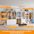 Closet System with 4 Sets, 8FT-21FT Closet Organizer Systems with 9 Wooden Drawers 9 Shelves & 5 Hanging Rods, Walk in Closet freestanding Small Corner Modular Closet Storage System White (8FT)