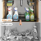 Under Sink Organizer, 1 Pack 2-Tier Expandable Pull Out Storage with Ball-Bearing Slides, Height Adjustable for Kitchen Bathroom Cabinet, Black