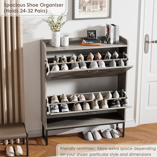 Nicetree Shoe Cabinet Storage for Entryway,Narrow Shoe Storage Cabinet, Space-Saving Shoe Organizer Cabinet, Vertical Entryway Solution for Foyer, Mudroom, Gray - color: Toasted Gray, style: 2-Drawers