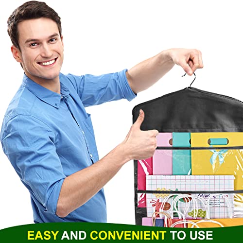 ProPik Hanging Double Sided Gift Bag Storage Organizer with Multiple Front and Back Pockets - Organize Your Gift Wrap, Tissue Paper, and Paper Bags 38 x 16 Inch PVC (Full Black) - color: Full Black