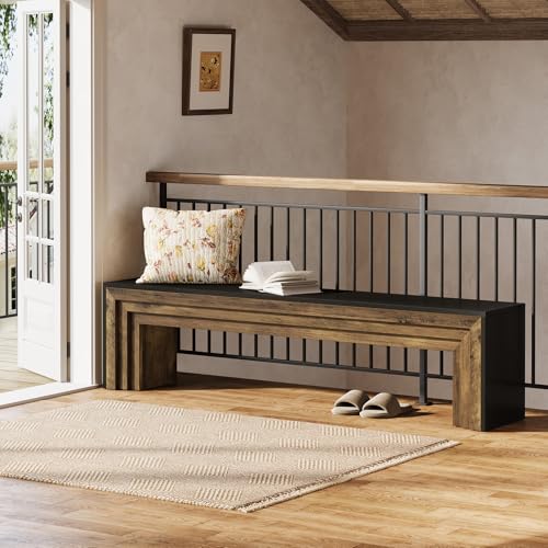 Tribesigns 71" Extra Long Rustic Entryway Bench, Modern Farmhouse Shoe Bench Wooden Indoor Seating with Layered Design for Hallway, End of Bed, Living Room, Sofa Back, Dining Room, Black & Brown - color: Black & Brown