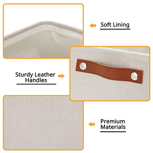 DULLEMELO Fabric Organizer for Storage, Office, Home, Nursery - Small Fabric Storage Basket with Handles (Beige) - color: Beige, size: Medium-15"x11"x9.5"