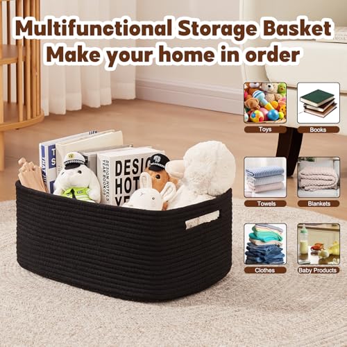 OIAHOMY Storage Basket for Shelves, Closet Cube Storage Bins Baskets for Clothes Blanket Towels, Baby Nursery, Toy Baskets Box, Woven Rope Basket, 15.75 * 11.81 * 7.09 IN, 2 Packs Black - color: Black, size: 15.75*11.81*7.09