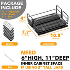SpaceAid Pull Out Spice Rack Organizer for Cabinet, Heavy Duty Slide Out Seasoning Kitchen Organizer, Cabinet Organizer, with Labels, 7.7" W x10.8 D x4 H, 2 Drawers 1-Tier - style: Two 3"W Drawers, 1-Tier